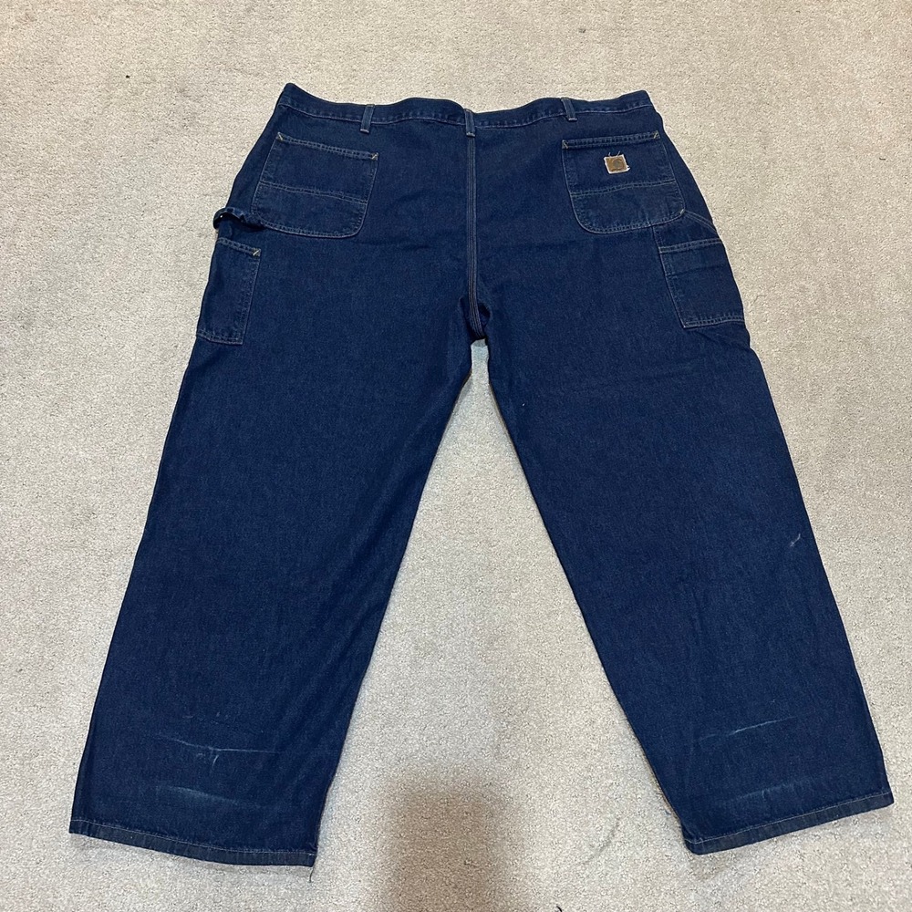 Carhartt Mens Dark Wash Denim Carpenter Jeans Utility Work Pants Blue 50x28.5